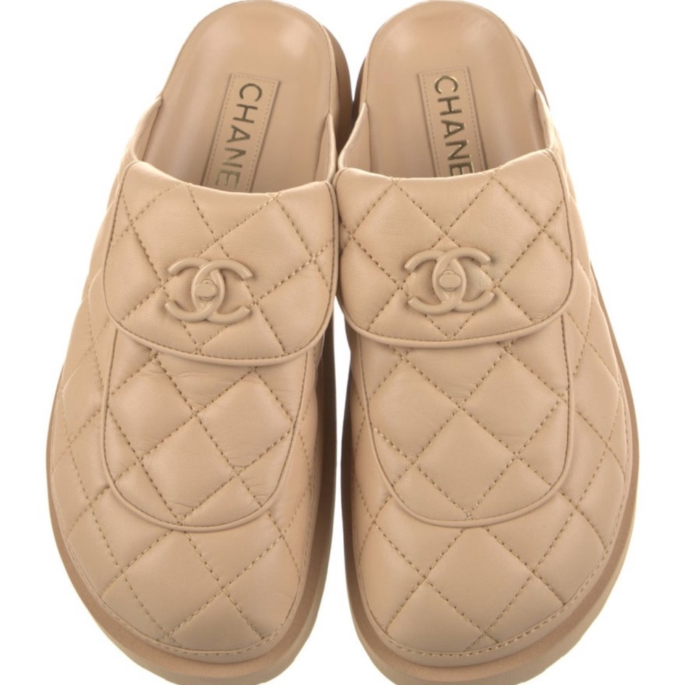 Chanel Quilted Tan Mules